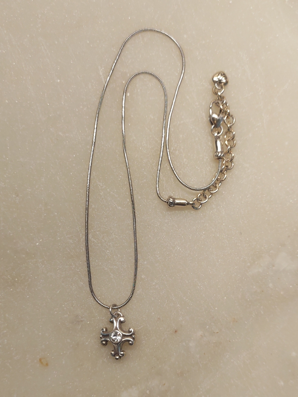 Brighton Cross Silver Necklace with Swarovski Crystal Center - Retired